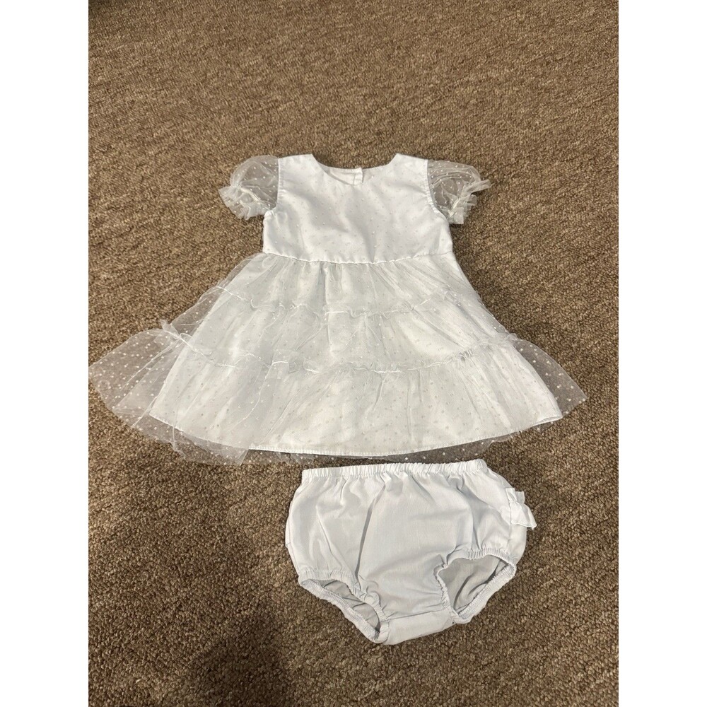 Blue Swiss Dot Tulle Bay Girl Dress Wondernation Size 12 Month EUC Cute Dress